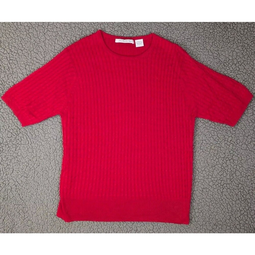 Evelyn And Arthur Sweater Women Cable Knit Red Top Short Sleeve 100% Silk Large